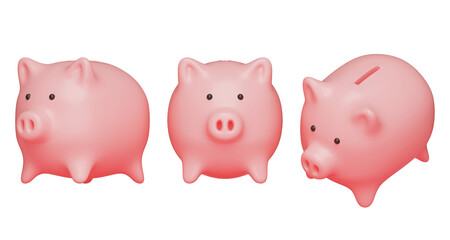 piggy bank various angles 3D graphic