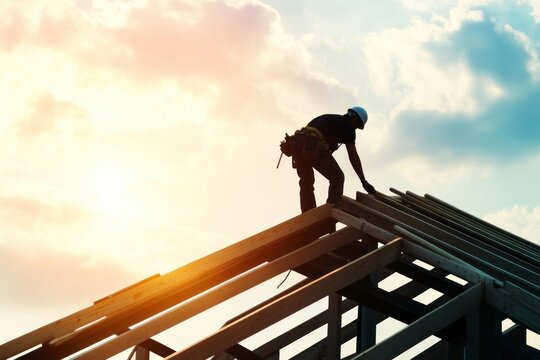 Roofer construction worker site.