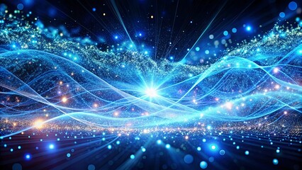 Fototapeta premium Abstract Cosmic Dance of Light and Energy, Flowing Through a Celestial Sea of Shimmering Particles