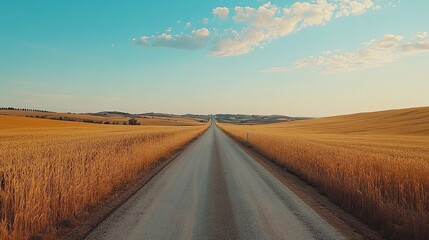 Fototapeta premium A Winding Road Through a Field of Golden Wheat