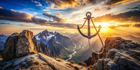 Double Exposure Rock Climbing Anchor Line Vector Doodle Icon for Outdoor Adventure and Climbing Gear Illustrations