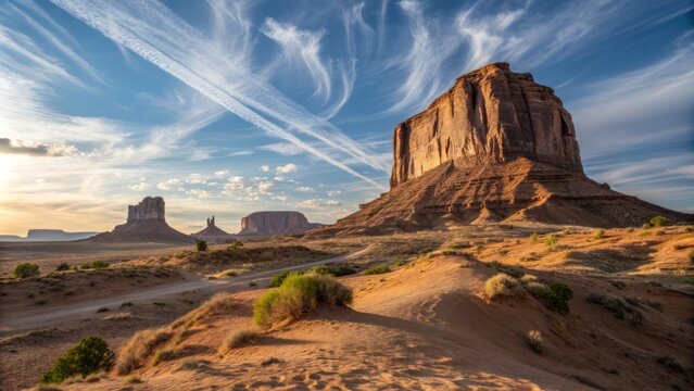 A Serene Majestic Laccolith Landscape Unfolds Beneath a Gentle Warm Embrace of Nature's Beauty