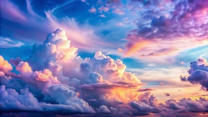 Dreamy Pastel Blue and Purple Sky with Fluffy Clouds &ndash; Serene Landscape Photography, Ethereal Skies, Tranquil Atmosphere, Nature's Palette, Scenic Views, Vibrant Colors
