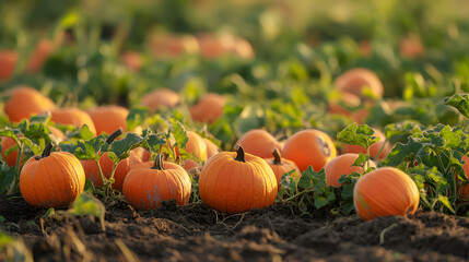 A field of vibrant orange pumpkins ready for harvest.