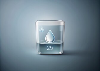 Drone Photography of Transparent Glass Water Temperature Icon on Light Gray Background for Weather Forecast and Web Design