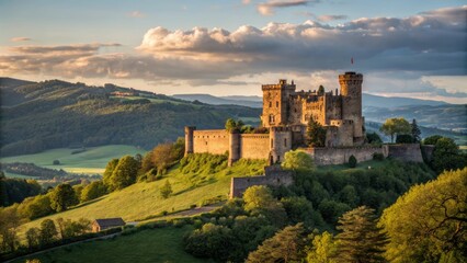 Majestic Cadwallader Castle Surrounded by Lush Greenery in a Sophisticated Illustration Artwork