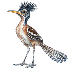 Obraz premium Collection of PNG. Watercolor painting of a Roadrunner Bird Standing, isolated on a transparency background.