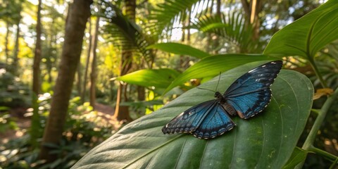 Sleek Modern Metalmark Butterfly Resting Gracefully on a Lush Velvety Green Leaf in Nature's Beauty