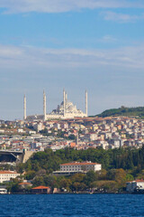 Fototapeta premium Experience the stunning view of Istanbuls mosque and captivating cityscape by the water