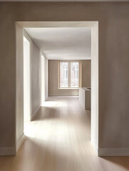 Obraz premium Bright modern interior with natural light illuminating a spacious hallway in a minimalist design