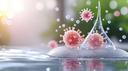 Water Droplets with Bacteria and Infection Symbols