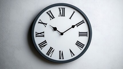 This beautifully crafted round wall clock exudes timeless elegance with its classic design and Roman numerals displayed on a crisp white face