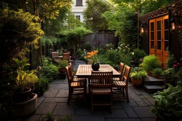 Back garden patio architecture furniture backyard.
