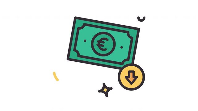 Money euro decrease animated icon. Alpha channel 4K resolution