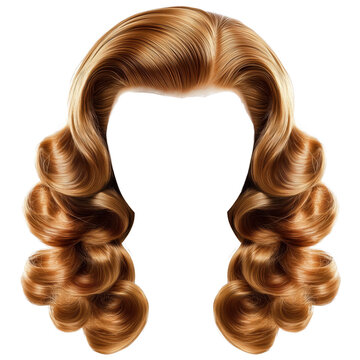 Elegant brown hairstyle with curls, isolated on transparent background.