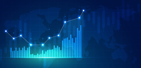 Financial graph with moving up Trading blue background. Abstract chart business vector