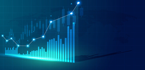 Financial graph with moving up Trading blue background. Abstract chart business vector
