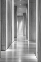 Fototapeta premium Minimalist concrete hallway illuminated by soft lighting in a modern architectural space