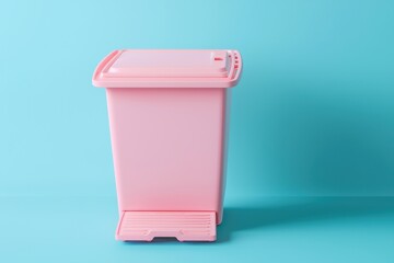 A pink trash bin with a foot pedal against a light blue background, designed for waste disposal.