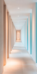 Fototapeta premium A contemporary hallway with repeating columns and soft lighting in a modern building