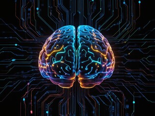 A digital brain resembling a real one, showcasing intricate neural connections and glowing pathways, symbolizing advanced technology and artificial intelligence
