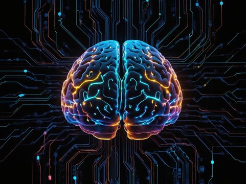 A digital brain resembling a real one, showcasing intricate neural connections and glowing pathways, symbolizing advanced technology and artificial intelligence