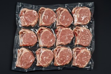 A vacuum-sealed package containing twelve pork chops, ready for storage or cooking.