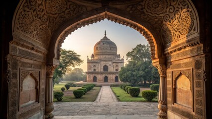 Softly illuminated by warm morning light, a beautifully intricately carved wooden object detailed view