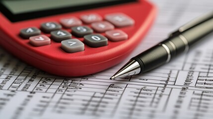 Calculator and Pen on Spreadsheet