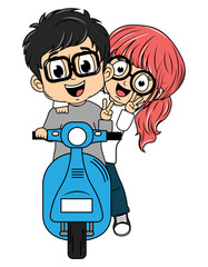 couple cartoon ride motorcycle