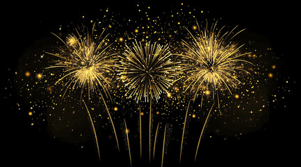 Obraz premium Fireworks on the dark sky background. Colorful fireworks. Abstract colored firework background with free space for text. fireworks light up the night sky