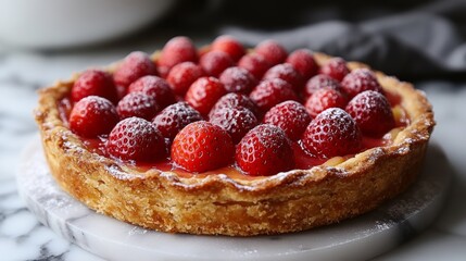 A strawberry pie with a lot of strawberries on top