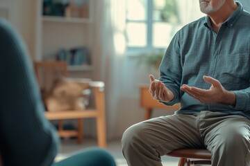 A patient in casual clothes participating in a psychotherapy session, highlighting the therapeutic environment and the importance of emotional support