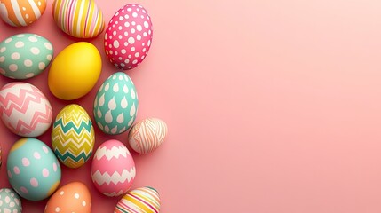 Fototapeta premium Colorful Easter Eggs on Soft Pink Background