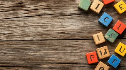 Obraz premium Colorful Wooden Blocks on Rustic Wooden Surface