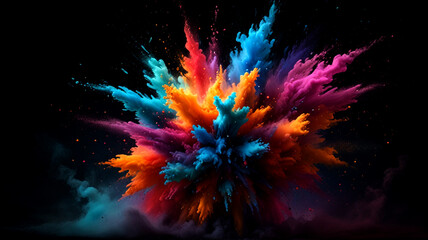 Fototapeta premium Abstract Vivid colorful Powder Explosion Art with Rainbow of Colors Exploding with Excitement. Cascade of Colors in a Freeze Moment with Artistic Explosion