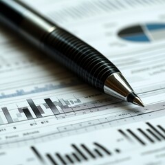 Financial Analysis Pen on Graph Chart Paper Close up