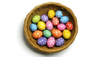 Colorful Easter Eggs in a Woven Basket