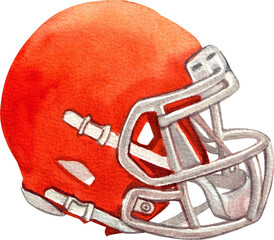 Red Football Helmet, hand-drawn watercolor painting illustration