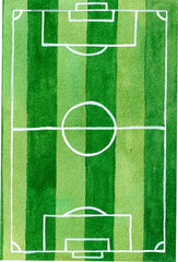 Green Rugby Field, hand-drawn watercolor painting illustration