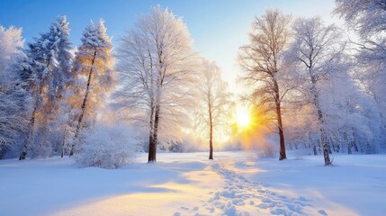 Obraz premium Serene Winter Landscape with Snow and Sunlight