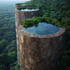 Fototapeta premium Surreal tree stump oasis in lush forest landscape