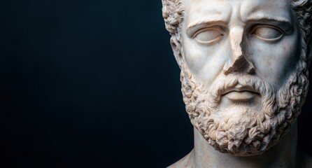 Closeup of ancient marble statue head