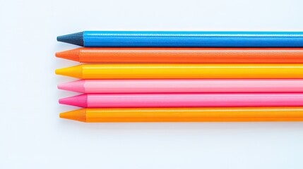 Fototapeta premium Colorful Pencils Arranged in a Neat Row on White Background