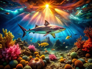 Fototapeta premium Enigmatic Shark Hound: A Surreal Long Exposure Adventure of Oceanic Beauty and Mystique