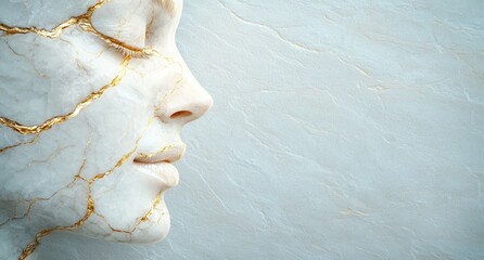 Obraz premium abstract marble face profile with golden cracks