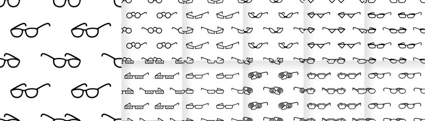 Collection of Cartoon doodle glasses seamless pattern.