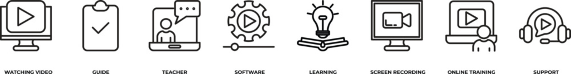 Video tutorial banner web icon vector illustration concept with icon of watching video, guide, teacher, software, learning, screen recording, online training, support