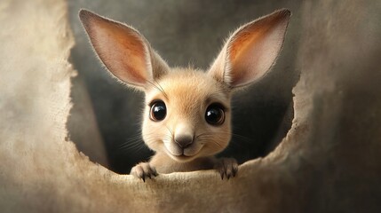 Adorable Baby Kangaroo Peeking Out of a Hole