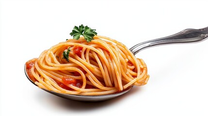 Close up of Spaghetti with Tomato Sauce on a Spoon